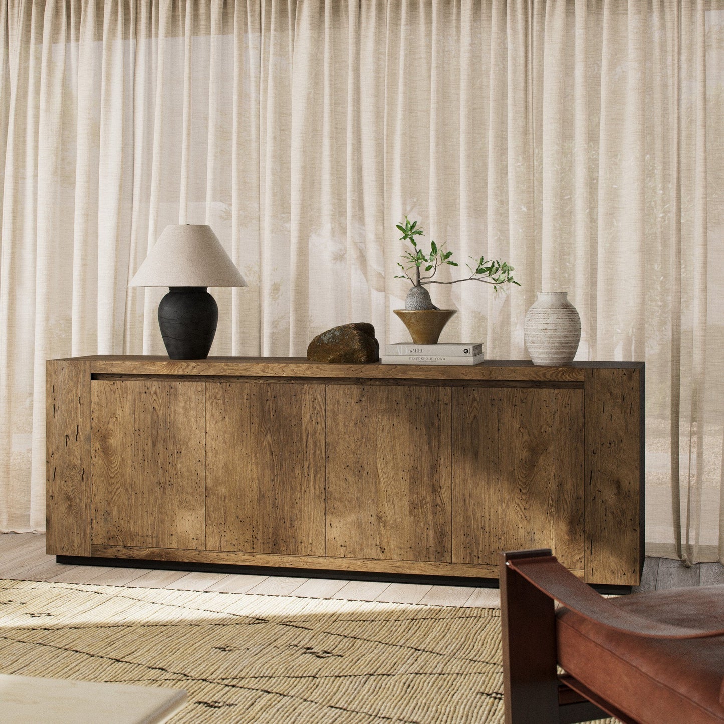 Abaso Sideboard - Rustic Wormwood Oak | Four Hands - 229169-002