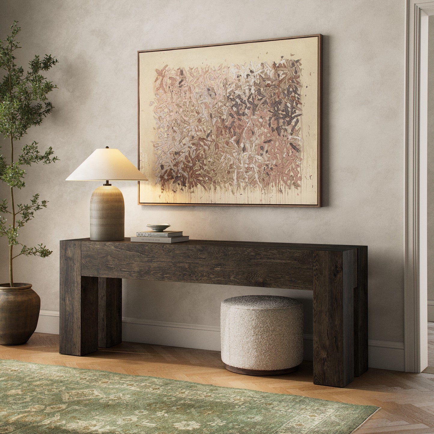 Abaso Console Table - Ebony Rustic Ash Oyster | Four Hands - 229656-003