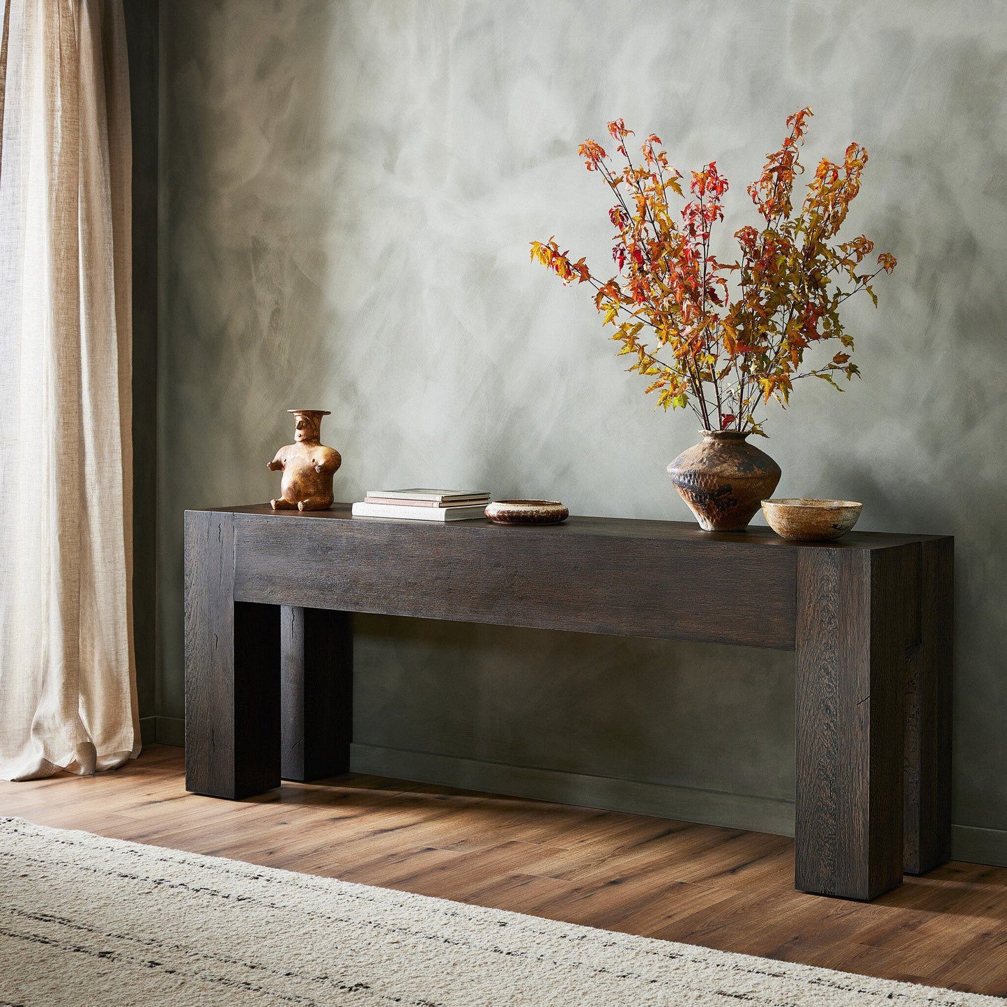 Abaso Console Table - Ebony Rustic Ash Oyster | Four Hands - 229656-003