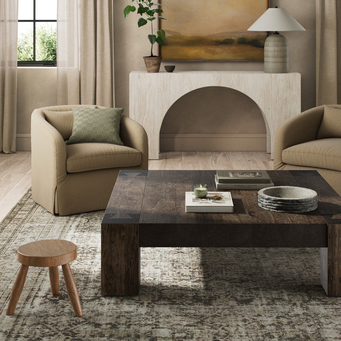 Abaso Coffee Table - Ebony Rustic Wormwood Oak | Four Hands - 232775-002