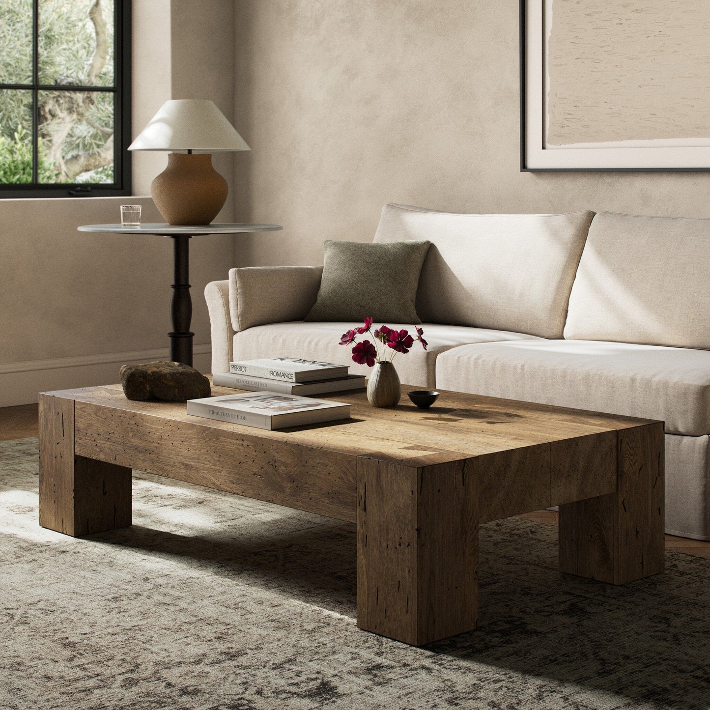 Abaso Rectangular Coffee Table - Rustic Wormwood Oak | Four Hands - 238571-001