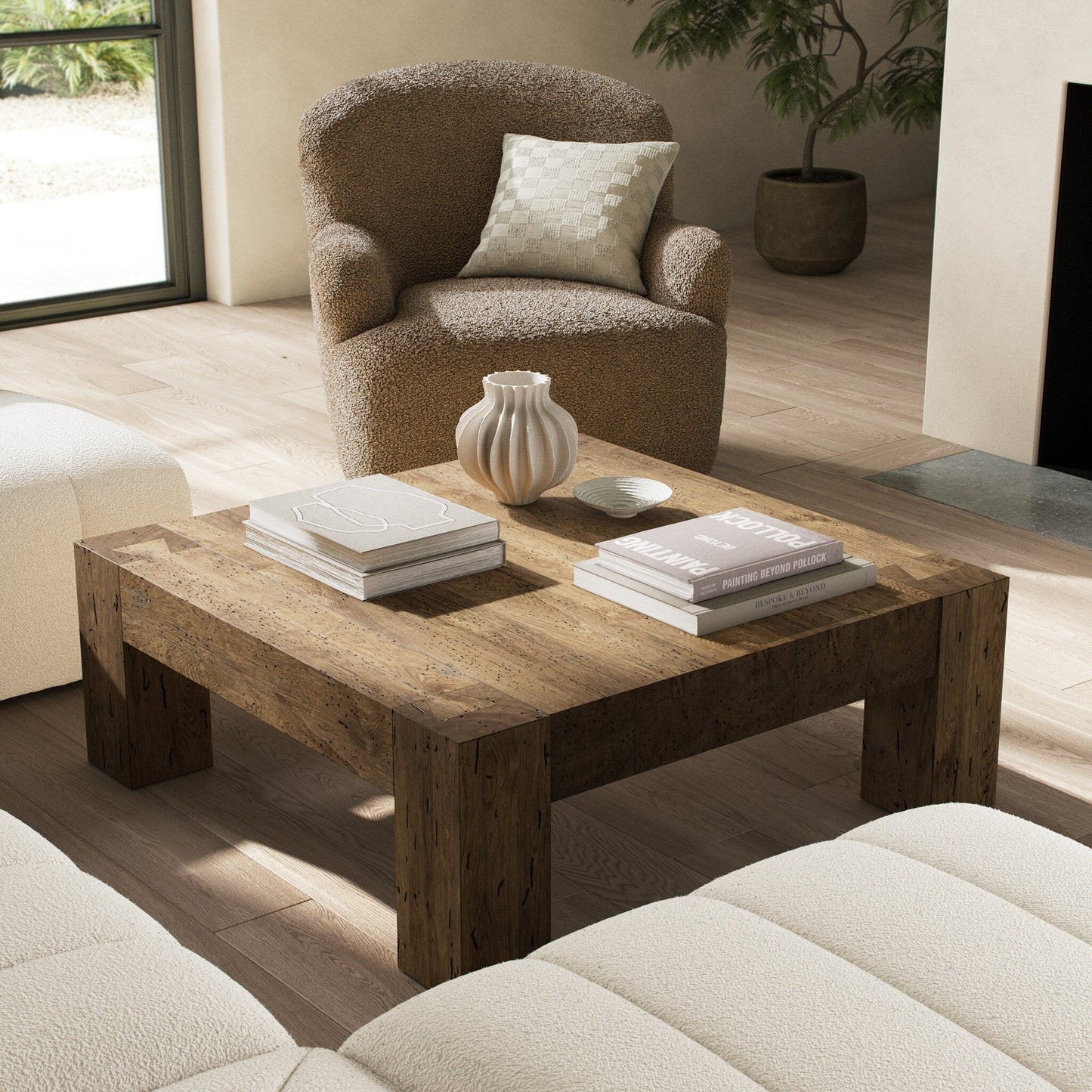 Abaso Small Square Coffee Table - Rustic Wormwood Oak | Four Hands - 239394-001