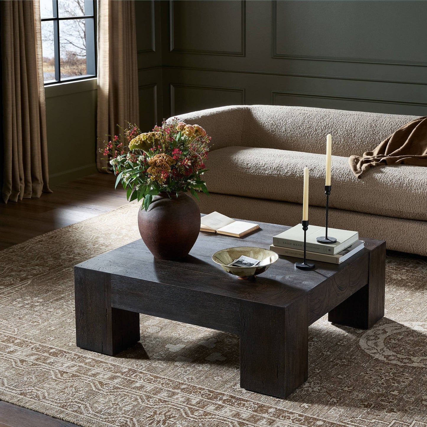Abaso Small Square Coffee Table - Ebony Rustic Wormwood Oak | Four Hands - 239394-002