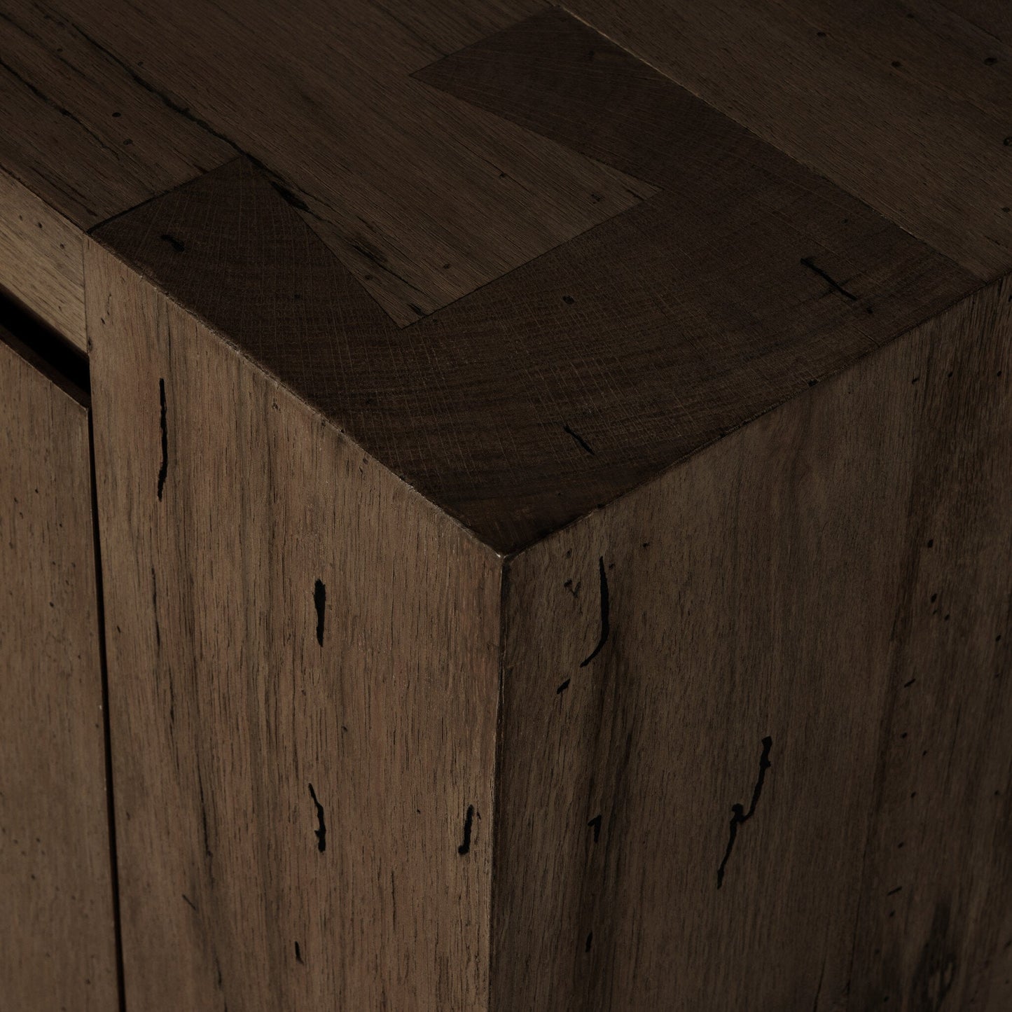 Abaso Media Console - Ebony Rustic Wormwood Oak | Four Hands - 239400-002