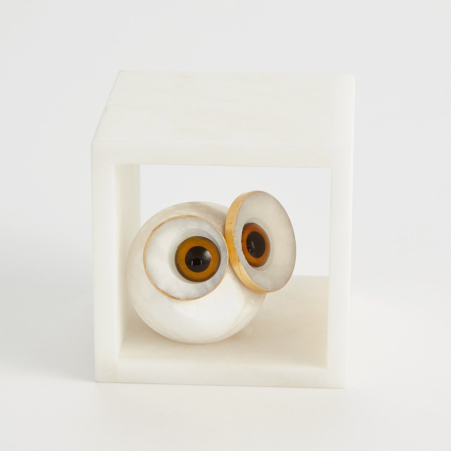 Alabaster Big Eyed Owl in Cube-Sm | Global Views - 3.31656