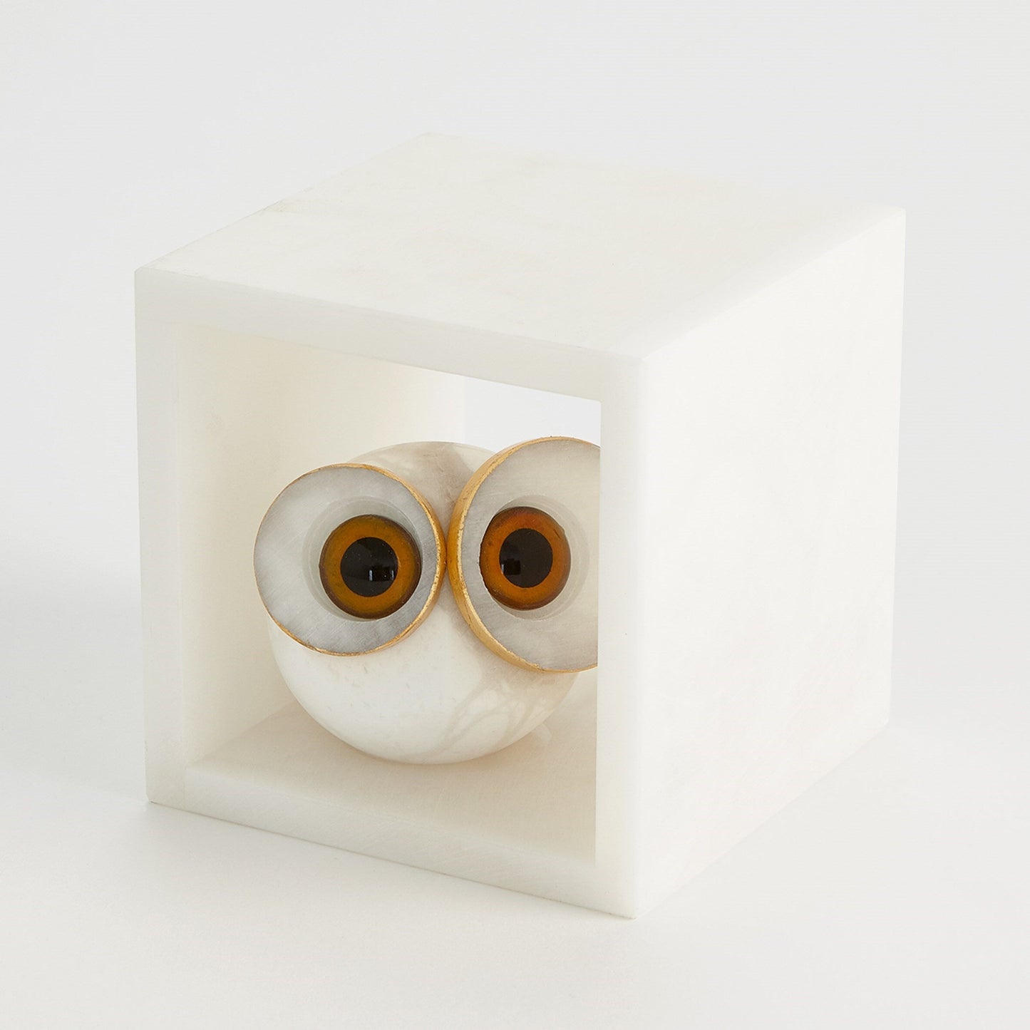 Alabaster Big Eyed Owl in Cube-Sm | Global Views - 3.31656