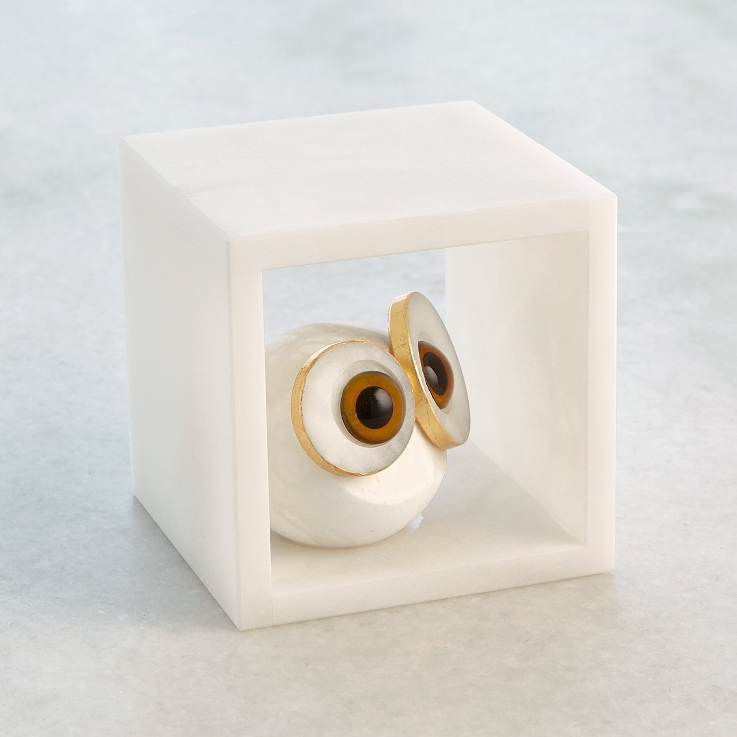 Alabaster Big Eyed Owl in Cube-Sm | Global Views - 3.31656