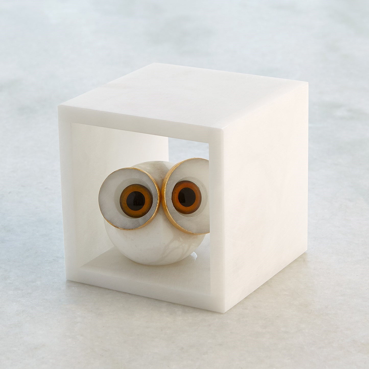 Alabaster Big Eyed Owl in Cube-Sm | Global Views - 3.31656