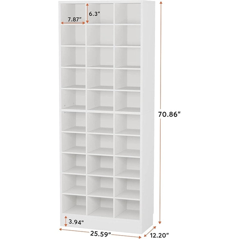 30 Pairs Tall Shoe Cabinet, 10 Tiers White Wooden Shoe Storage Rack for Closet, Entryway - 10-tier