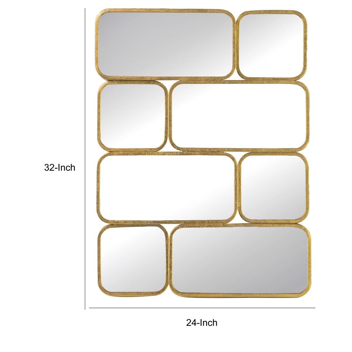 32 Inch Luxury Wall Decor Mirror, 8 Gold Finished Curved Metal Frames
