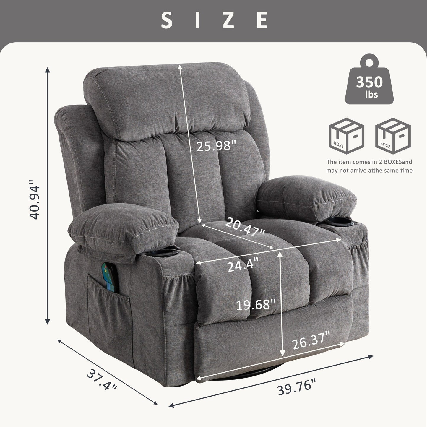 360° Swivel Recliner Chair with Massage, Heat, USB, and Cup Holders