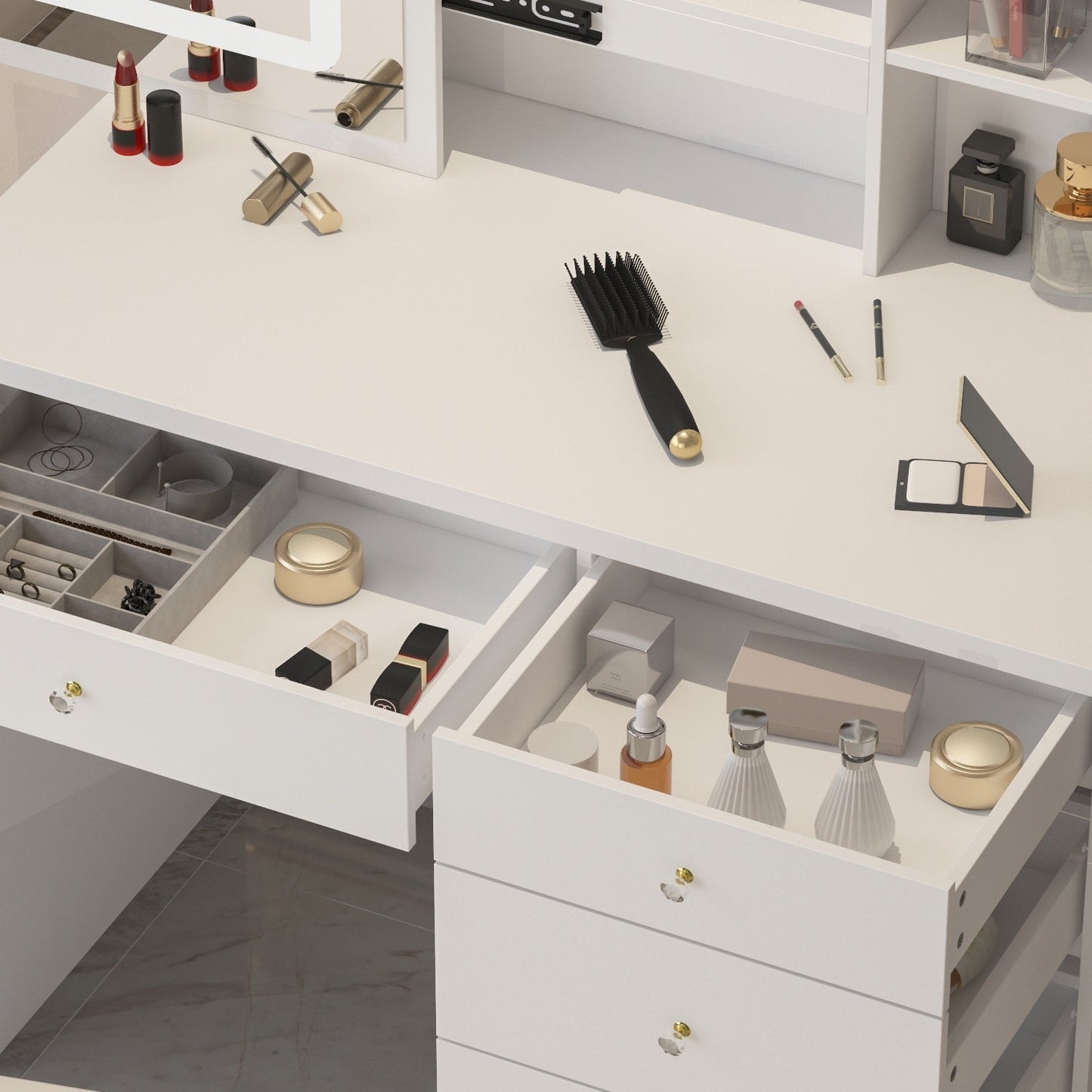 39.4'' Wide Makeup Vanity Set with Stool and Mirror