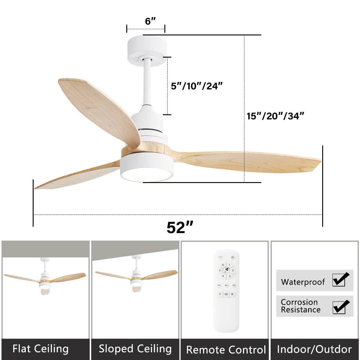 48 and 52 Integrated LED Ceiling Fan with Light and Remote, Reversible DC Motor