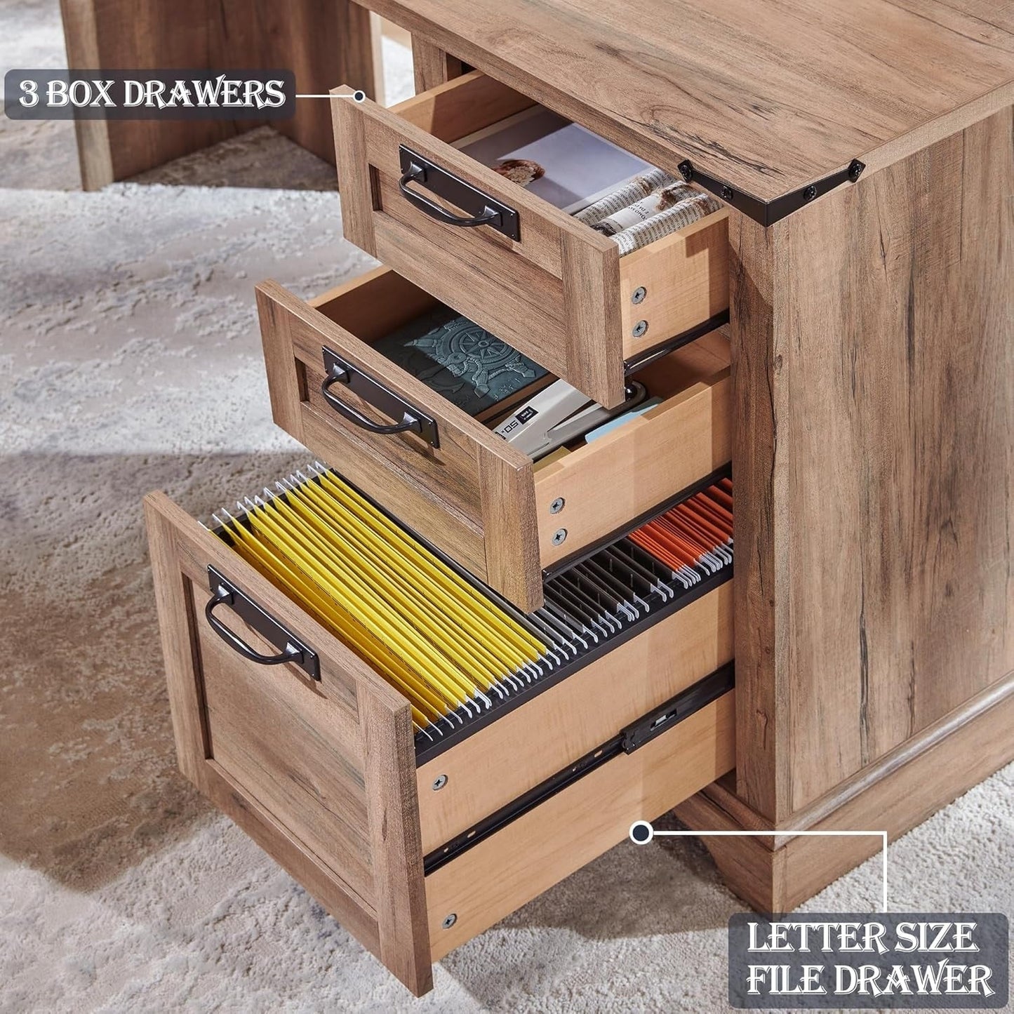 60 Farmhouse L Shaped Executive Desk, Wood Corner Desk, Computer Desk