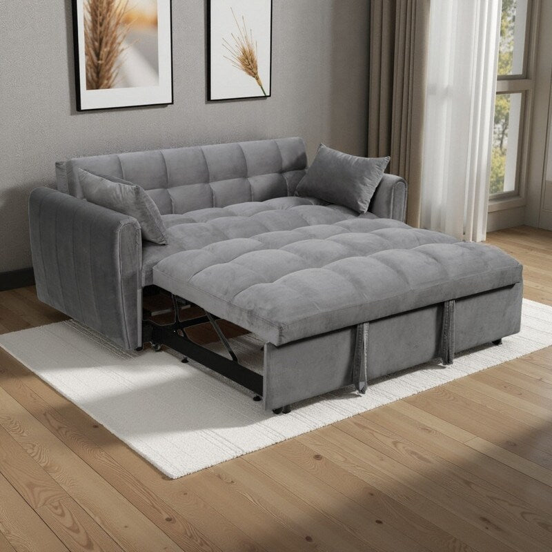 64.96 Velvet 3-in-1 Convertible Sofa Bed with Adjustable Back, Storage Pocket, and 500lb Weight Capacity