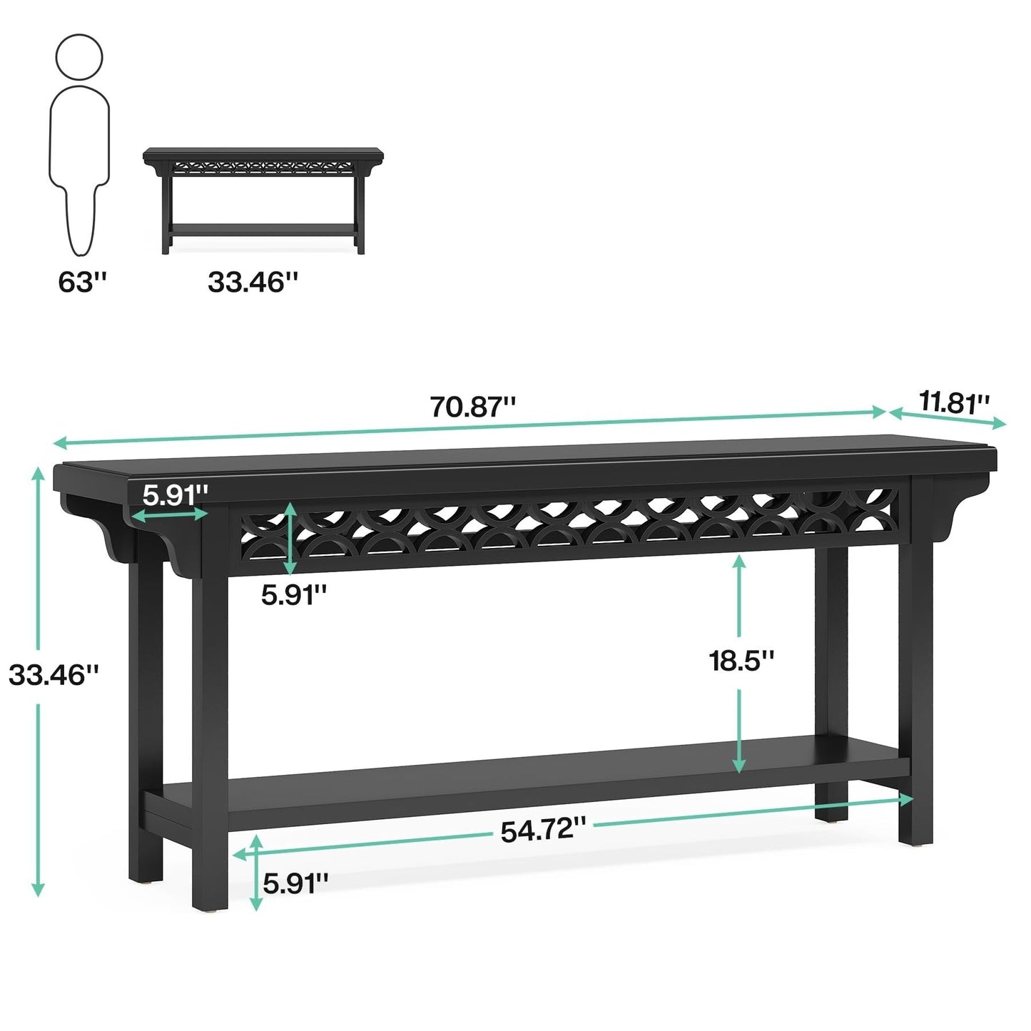 70.8 Inch Farmhouse Solid Wood Long Console Table Sofa Table