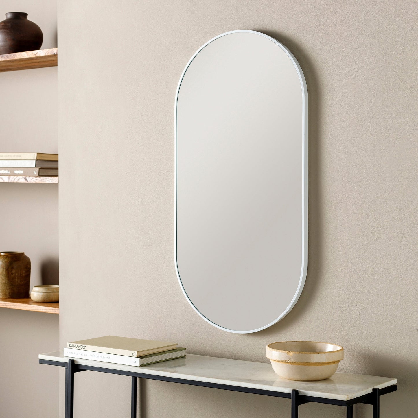 Livabliss Aranya Modern Aluminum Oval Pill-Shaped Accent Mirror