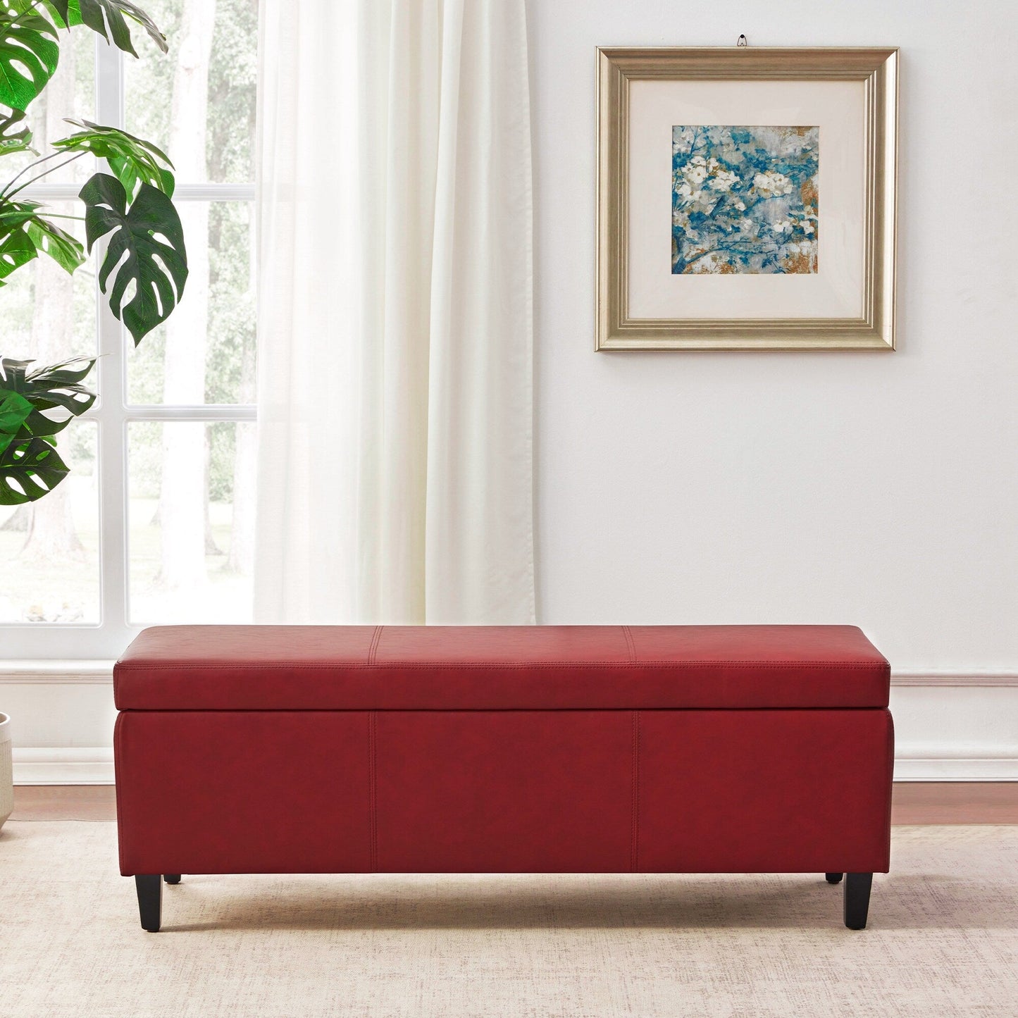 50.3 x 17.50 x 18 Upholstered Rectangular Storage Ottoman-Faux Leather