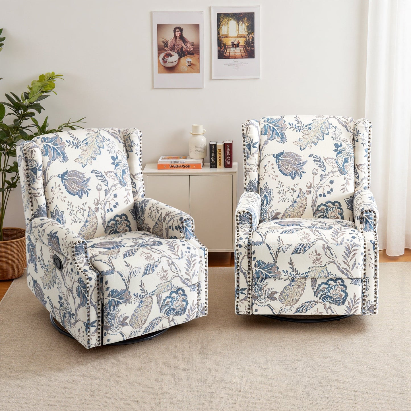 29'' W Pattern Swivel Glider Manual Push Back Recliner Chair Set of 2