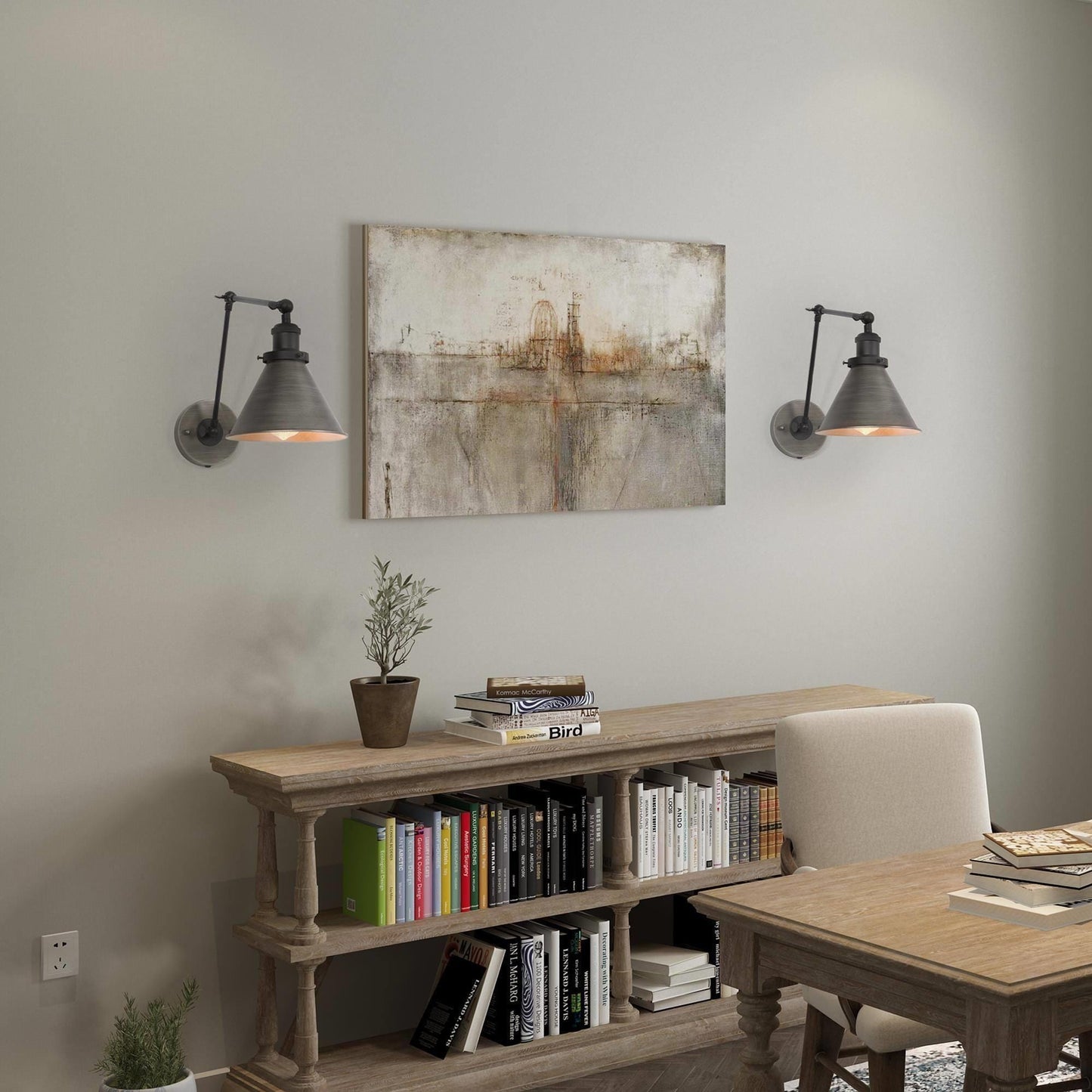 Set of 2 Modern Adjustable Swing Arm Lights Plug-in Hardwire Wall Sconces