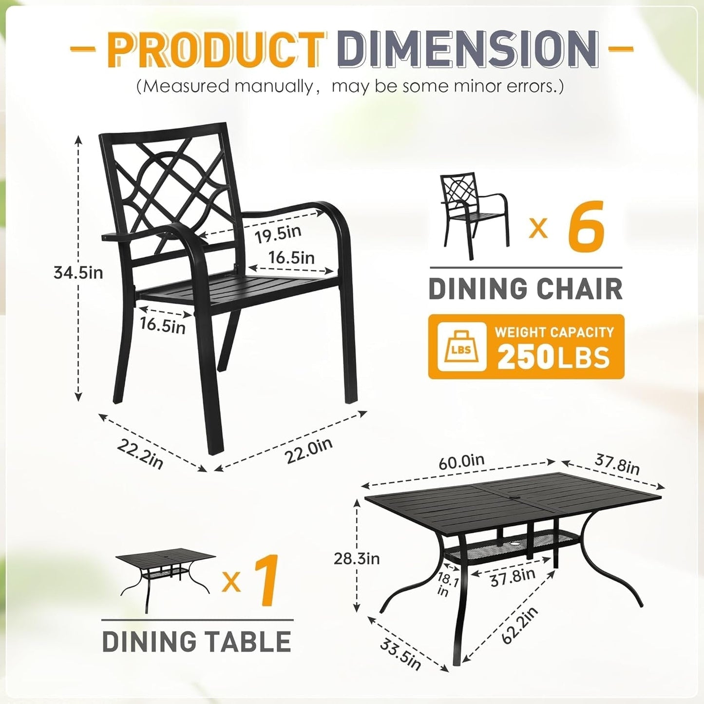 SUNCROWN Outdoor Patio 5/7 Piece Steel Dining Sets Metal Slatted Table and Stackable Chairs Powder Coated Frame