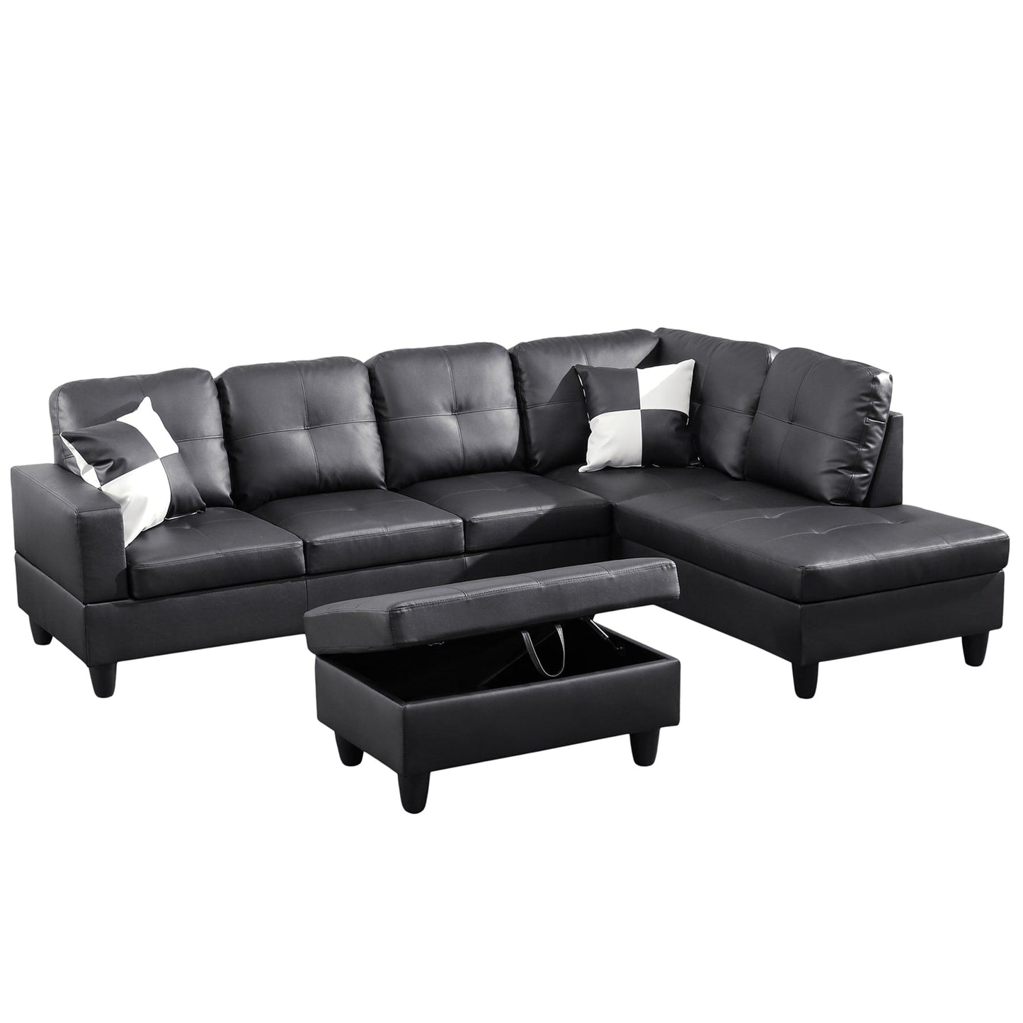 Semi PU Synthetic Leather 3-Piece Couch Living Room Sofa Set