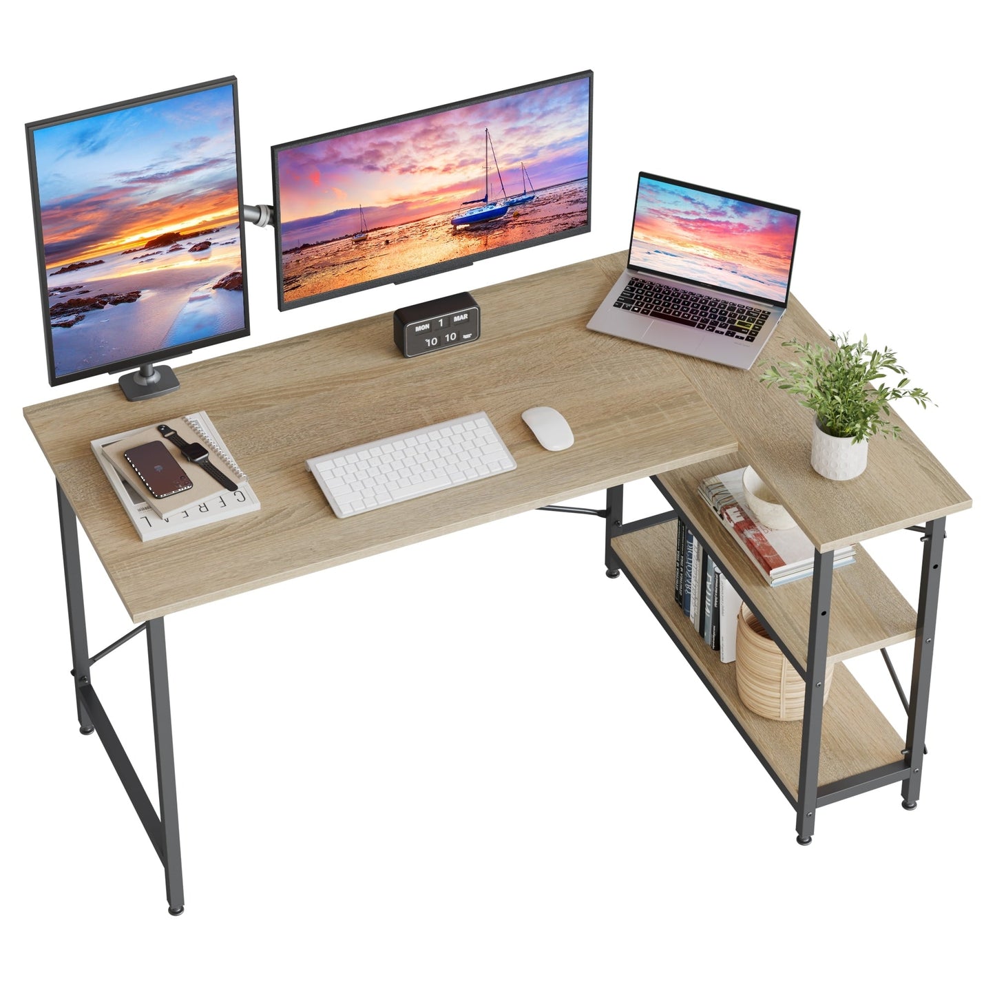 Small L Shaped Desk with Storage Shelves Corner Computer Desk