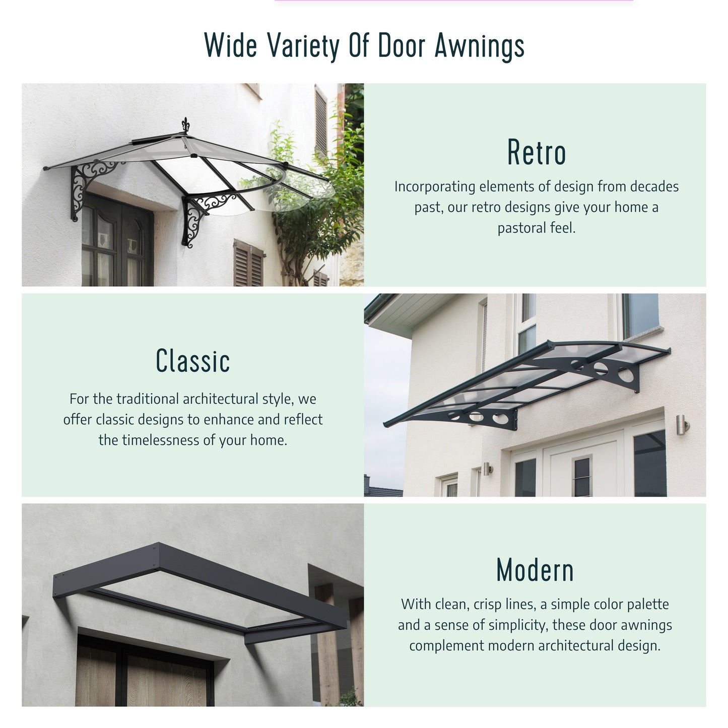 Sophia 3 ft. Grey Clear Door and Window Awning