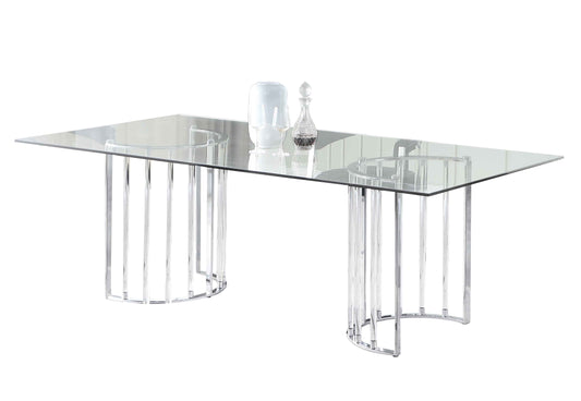 44x 84 Glass Top Dining Table w/ Steel & Acrylic Base | Modern Motion - TRISHA-DT-CHM-4484