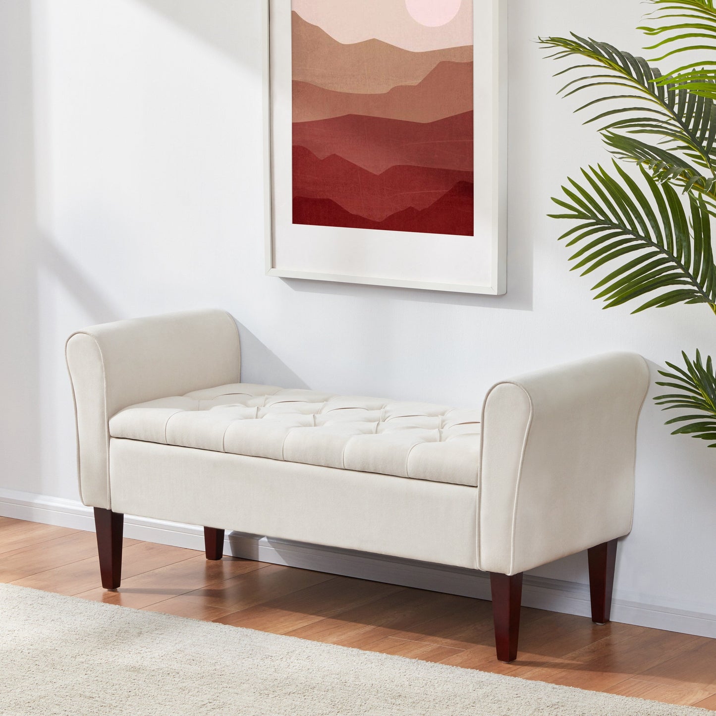 Upholstered Storage Bench Arm Bench Entryway Bench with Tufted Flip Top 50.4 Inches