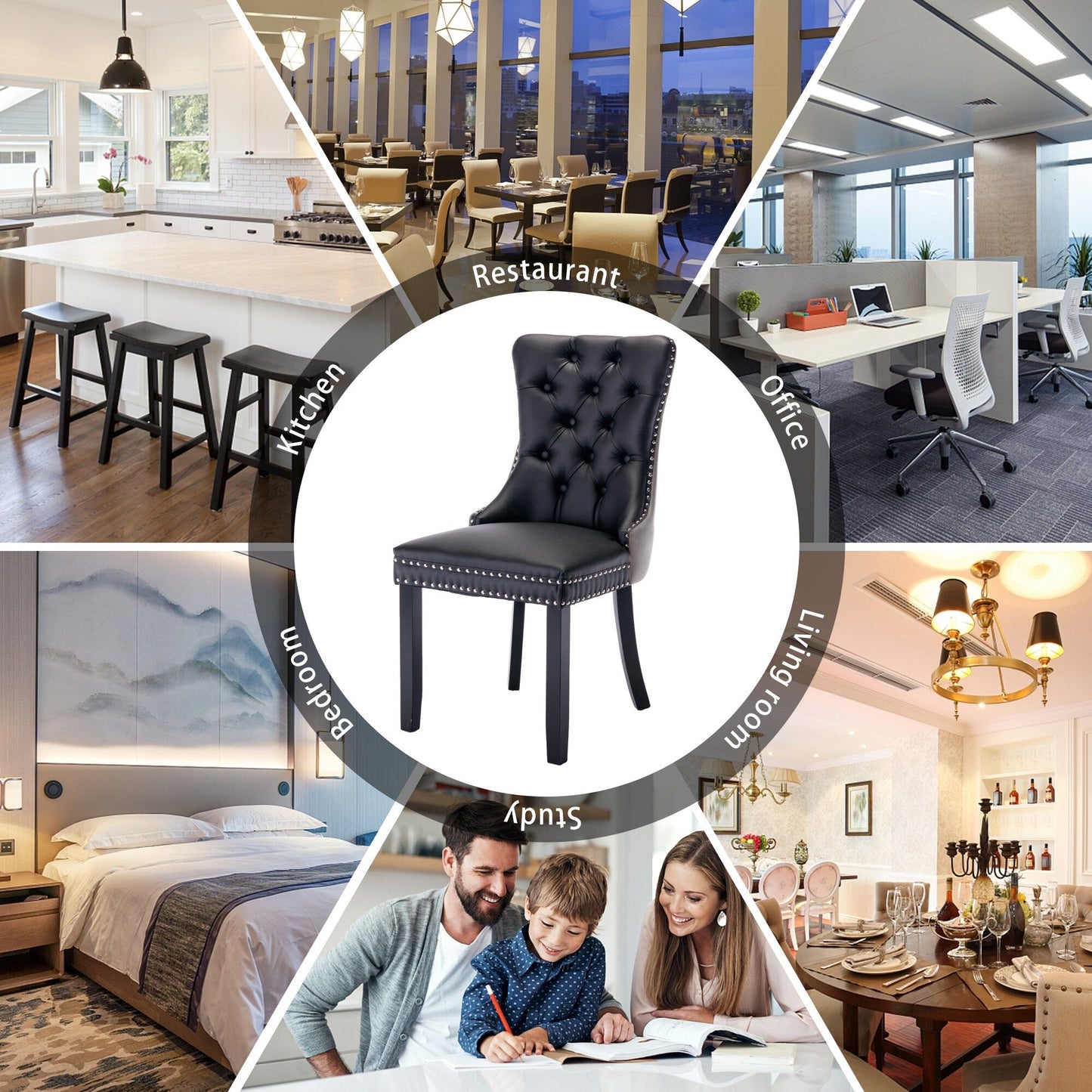 Upholstered Tufted Velvet Dining Chair with Solid Wood Legs Set of 6