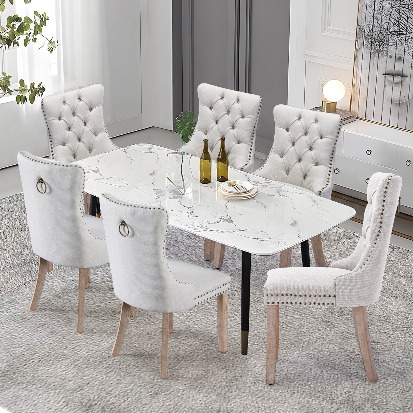 Upholstered Tufted Velvet Dining Chair with Solid Wood Legs Set of 6