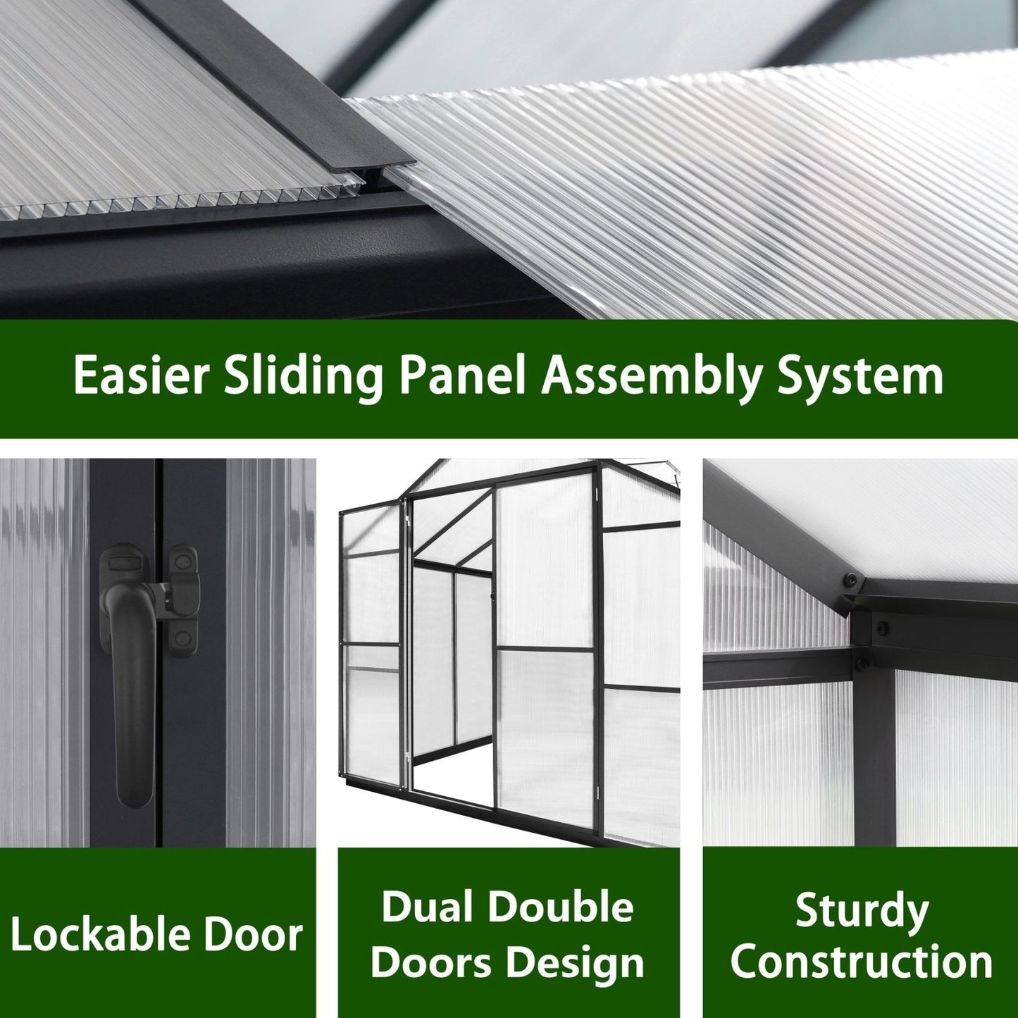 VEIKOUS Aluminum Walk-In Garden Greenhouse Kit with Adjustable Roof Vent and Lockable Door Grey