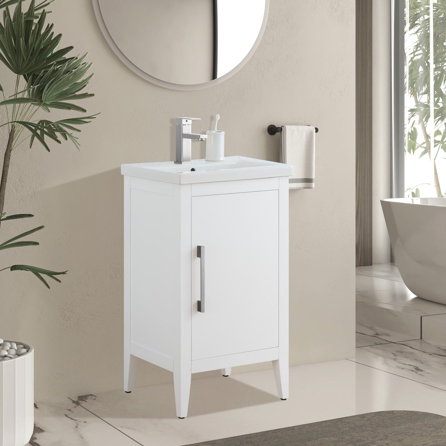 Vanity Art 20 or 24 or 30 Single Sink Bathroom Vanity Cabinet with Ceramic Top