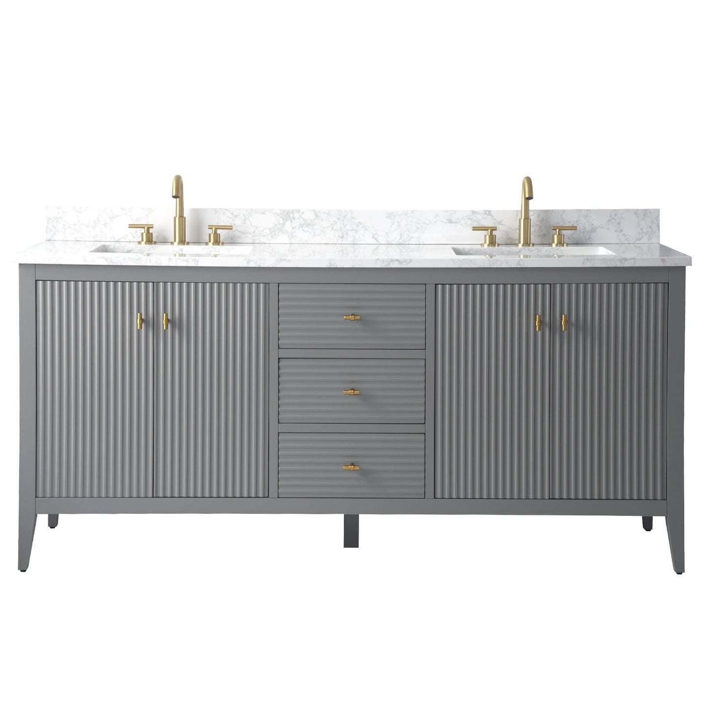 Vanity Art 72 Double Sink Bathroom Vanity Cabinet with Engineered Marble Top