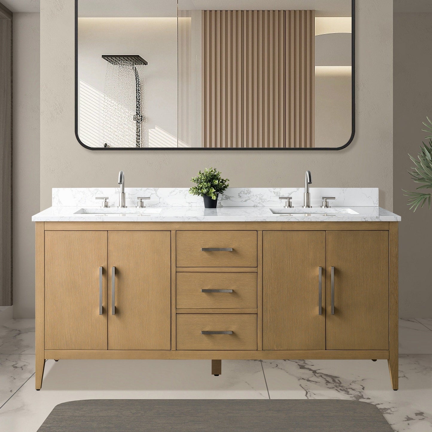 Vanity Art 72 Double Sink Bathroom Vanity Cabinet with Engineered Marble Top