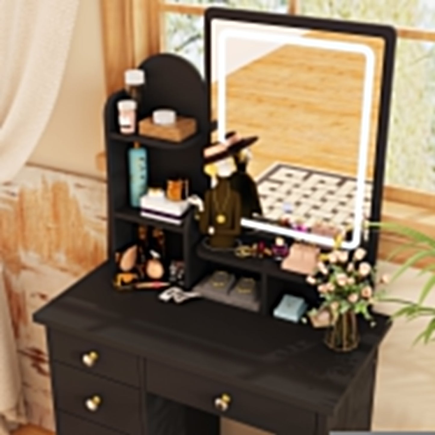 Vanity Set With Mirror and Lamp Home Makeup Dressing Table with Stool