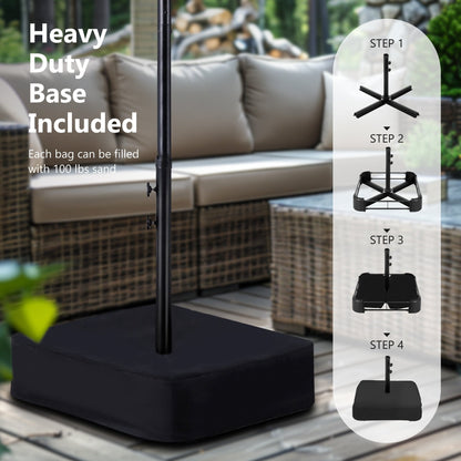 15-foot Rectangular Crank Double-sided Outdoor Market Umbrella Solar LED Lighted Patio Umbrella with Base Included