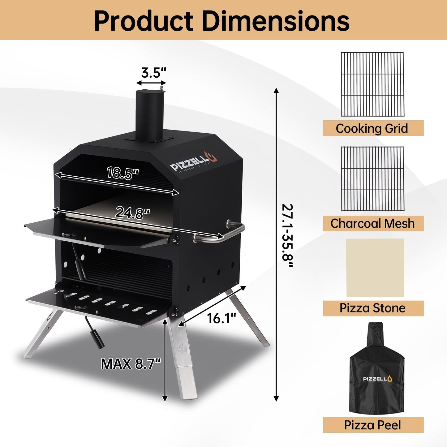 2-Layer Outdoor Pizza Oven Wood Fired Pizza Maker Outside Pizza Grill for Camping - 16 inch
