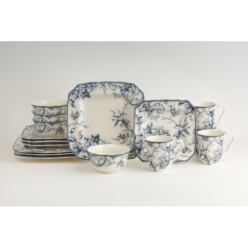 222 Fifth Adelaide 16-Piece Porcelain Dinnerware Set, Blue