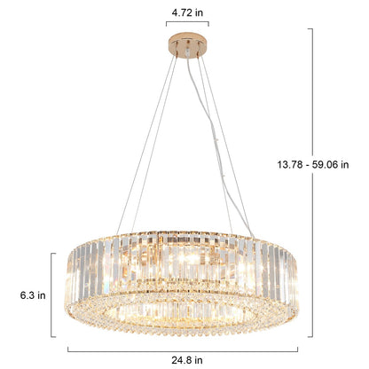 24.8 in. 8-Light Farmhouse Chandelier, Crystal Chandelier, Drum Chandelier for Dining Room Living Room Bedroom Kitchen