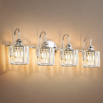 3/4-Light Modern Glam Linear Dimmable Crystal Bathroom Vanity Lights Over Mirror