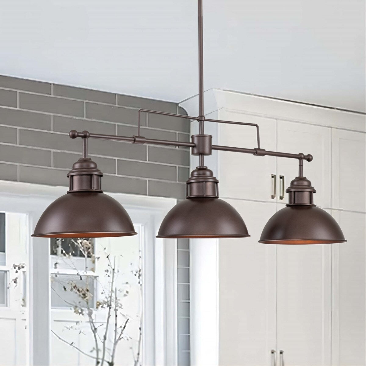3-Light Industrial Farmhouse Dome Pendant Metal Linear Kitchen Island Pendant Light Oil Rubbed Bronze Finish
