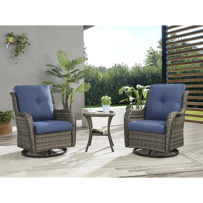 Gymojoy 3 Piece Outdoor Wicker Swivel Rocker with Cushion & Table