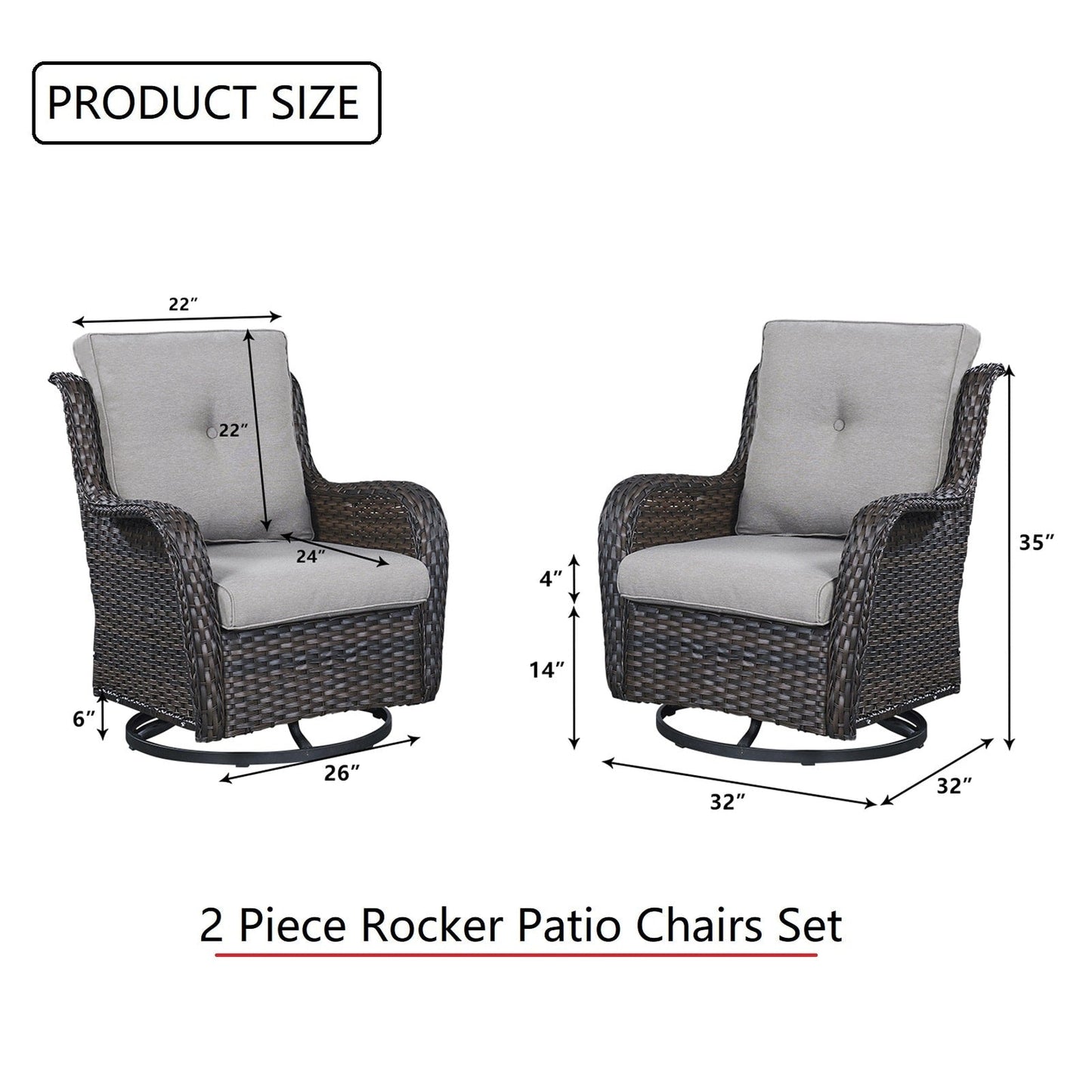 Gymojoy 3 Piece Outdoor Wicker Swivel Rocker with Cushion & Table
