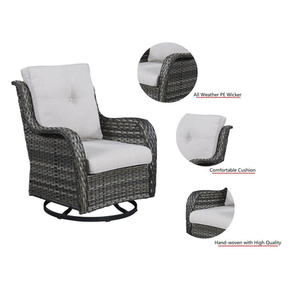Gymojoy 3 Piece Outdoor Wicker Swivel Rocker with Cushion & Table