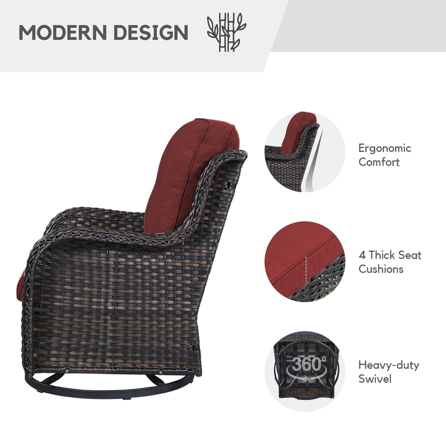 Gymojoy 3 Piece Outdoor Wicker Swivel Rocker with Cushion & Table