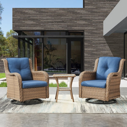Gymojoy 3 Piece Outdoor Wicker Swivel Rocker with Cushion & Table
