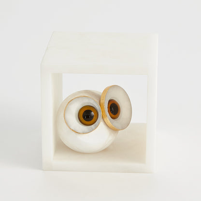 Alabaster Big Eyed Owl in Cube-Sm | Global Views - 3.31656