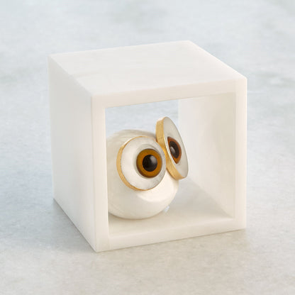 Alabaster Big Eyed Owl in Cube-Sm | Global Views - 3.31656